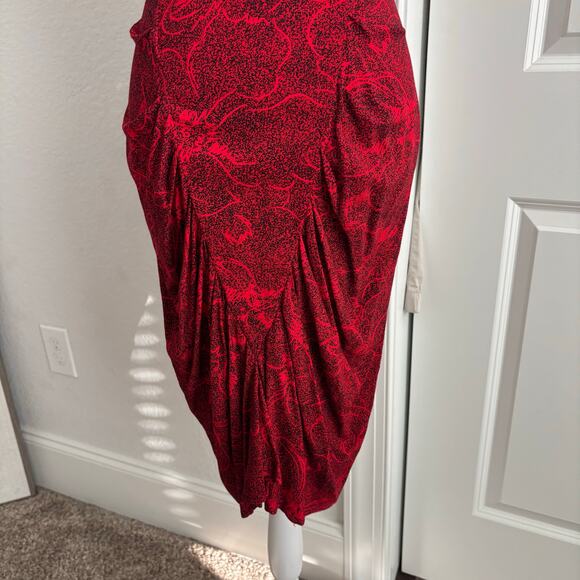 VTG All That Jazz Dress 80s Red Ruched Wiggle Cocktail Bodycon XS Abstract - Picture 7 of 14